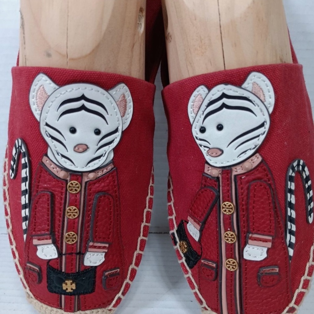 NWOT TORY BURCH TILLY THE TIGER ESPADRILLE CANVAS/LEATHER RED STONE SZ US 5